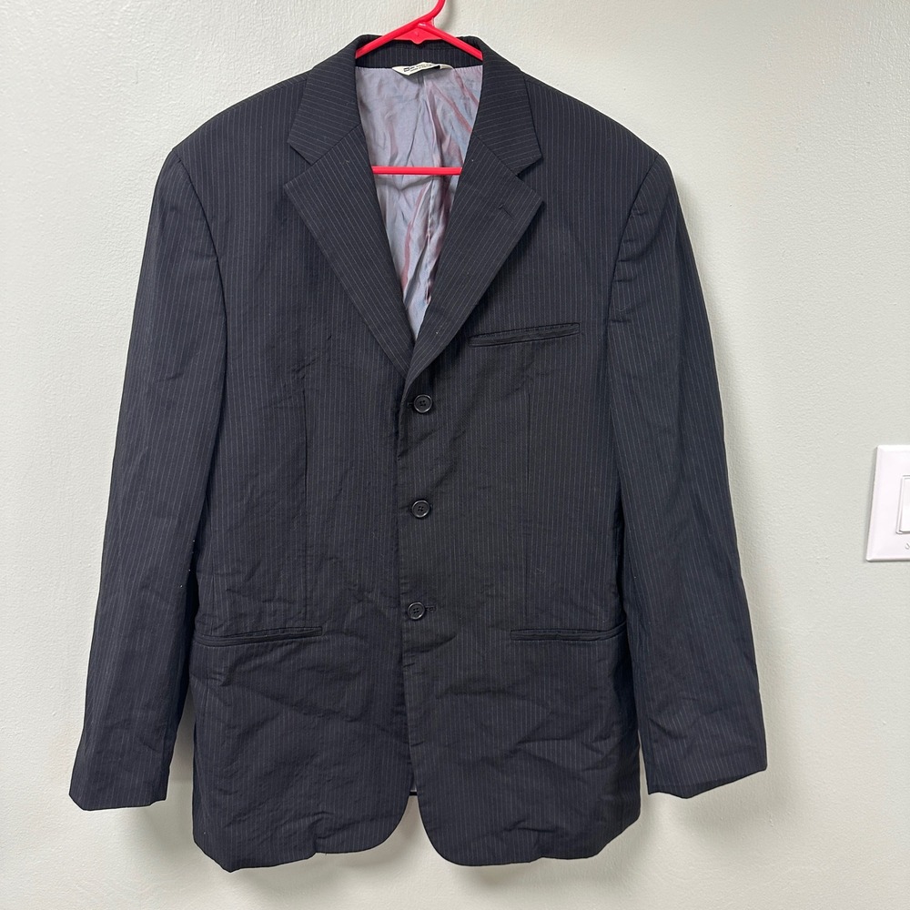 Wilke-Rodriguez Mens Pinstripe Blazer Jacket Black Gray 3 Button Sport Coat